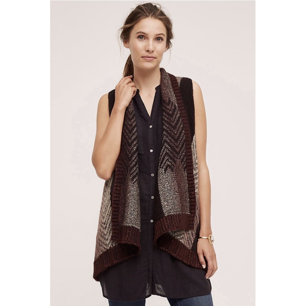 Anthropologie Sleeping on Snow Mabli Wool Blend Waterfall Cardigan Vest Sz M/L